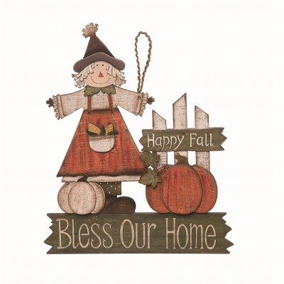 Transpac Wood 14.5 in. Brown Autumn Scarecrow Hanging Decor