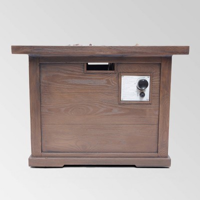 Ellington Outdoor Wood Patterned Square Gas Fire Pit - Brown - Christopher Knight Home