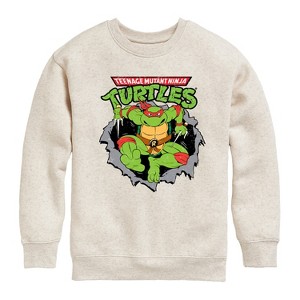 Boys' - Teenage Mutant Ninja Turtles - Raphael Breaking Through Shirt Graphic Long Sleeve Fleece Sweatshirt - 1 of 4