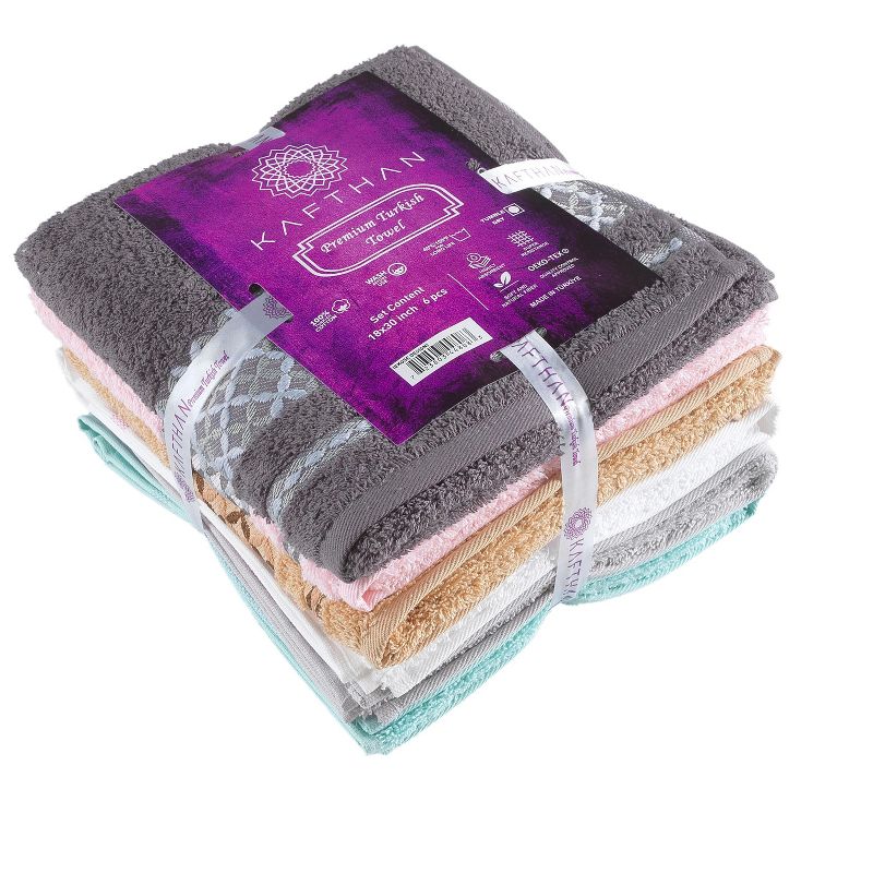 Kafthan Textile Multicolor Plaid Cotton Face/Hand/Hair Bath Towels (Set of 6), 3 of 9