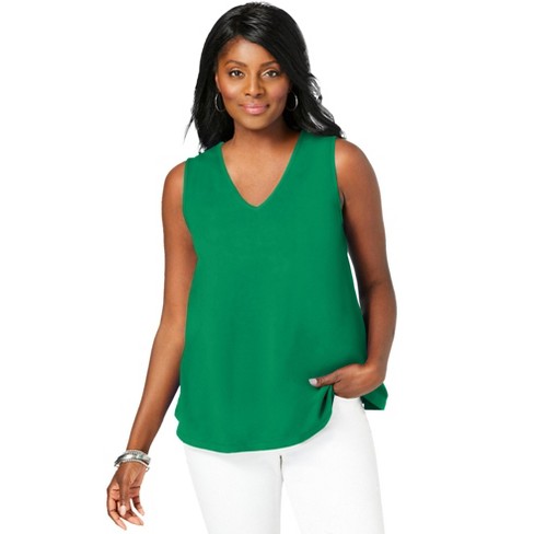 Jessica London Women's Plus Size Stretch Cotton V-neck Trapeze Tank - S,  Green : Target