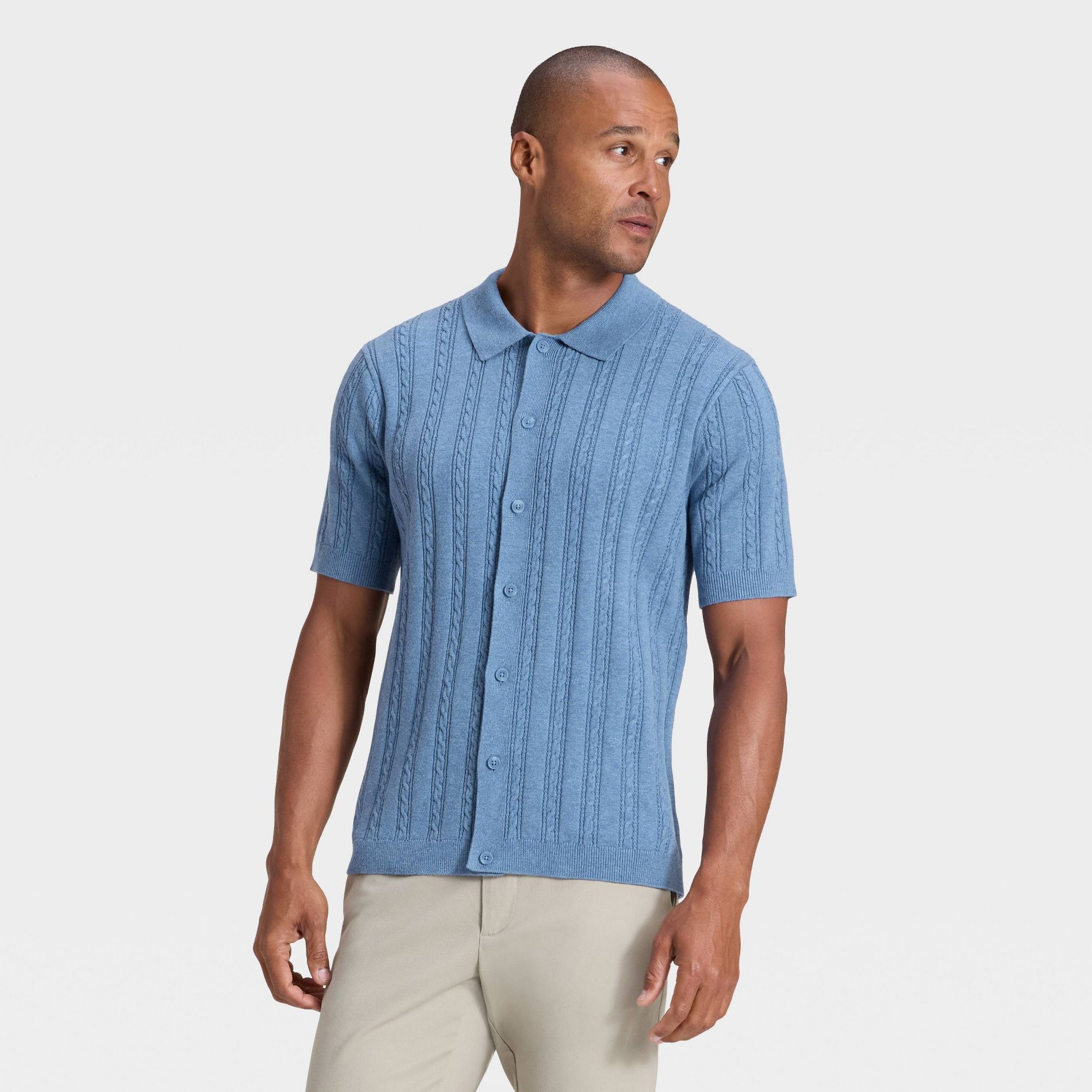 Men's Short Sleeve Cable Full Button Sweater - Goodfellow & Co™