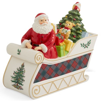 Spode Christmas Tree Santa In Sleigh Cookie Jar, 13.5 Inch