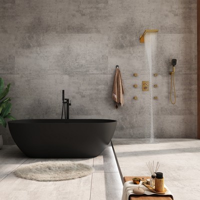 Brushed Gold Wall Mounted Multi-Head Shower System with Body Jets
