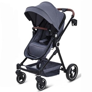 2-in-1 Convertible Toddler and Crib Stroller with Large Shock-Absorbing Storage Basket and Removable Cup Holder, Deep Grey - 1 of 4