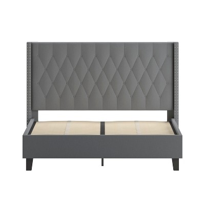 Elegant Dark Gray Queen Upholstered Bed with Nailhead Trim