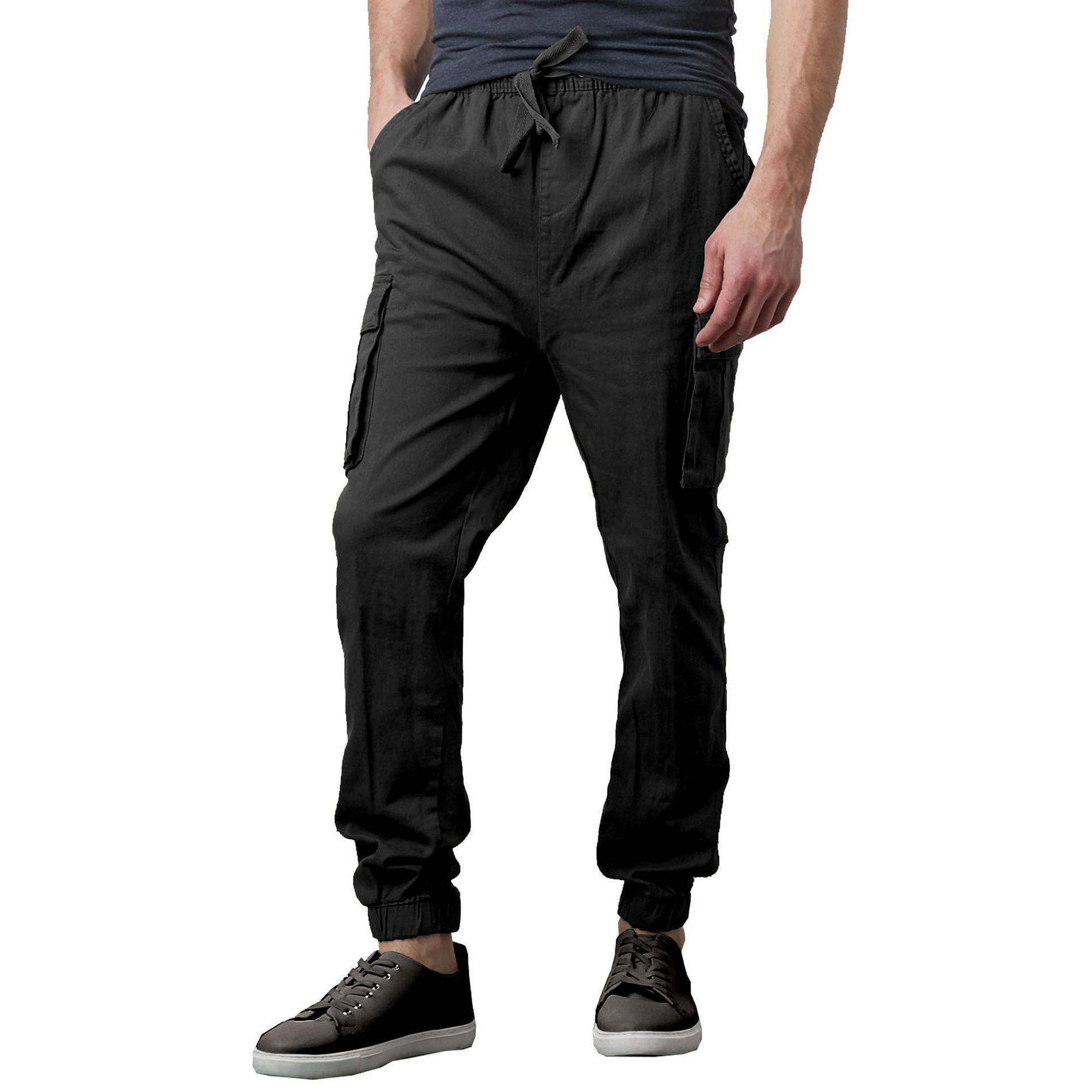 Galaxy By Harvic Men's Slim Fit Cotton Stretch Twill Cargo Joggers - Black, XL