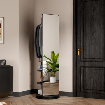 ALEXOUN Full-Length Mirror with Hangers - Rubberwood Design, 360° Swivel - Easy Dressing & Organizing for Bedroom Living Room Office