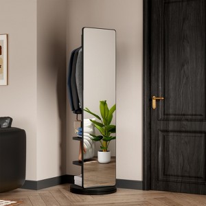 ALEXOUN Full-Length Mirror with Hangers - Rubberwood Design, 360° Swivel - Easy Dressing & Organizing for Bedroom Living Room Office - 1 of 4