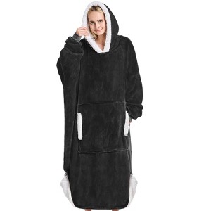 Inhand Gray Fuzzy Wearable Hoodie Blanket - Oversized Cozy Polyester Sweatshirt for Women, One Size Fits All - The Perfect Warm Gift - 1 of 4