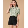 Allegra K Women's Vintage Floral Turnover Collar Split Neck Puff Short Sleeve Chiffon Blouse - 3 of 4