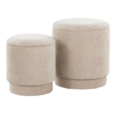 NicBex Contemporary Fabric Ottoman Set of 2 Upholstered Modern Footrests, Beige