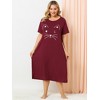 Women's Plus Size Cute Print Crew Neck Short Sleeve Split Hem Midi Sleep Shirts Lounge Nightgowns with Pockets - Agnes Orinda - 3 of 4