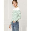 INSPIRE CHIC Women's Color Block Round Neck Long Sleeves Striped Basic T-Shirt - 4 of 4