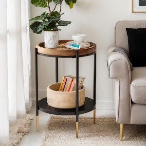 Hommoo Round 2-Tier End Table with Solid Wood Top, Modern Side Table - 1 of 4