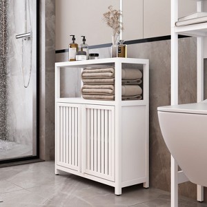 KTMBDW Bamboo Bathroom Storage Cabinet with 2 Doors, Bathroom Floor Freestanding Cabinets Organizer for Living Room, Kitchen, Entryway - 1 of 4