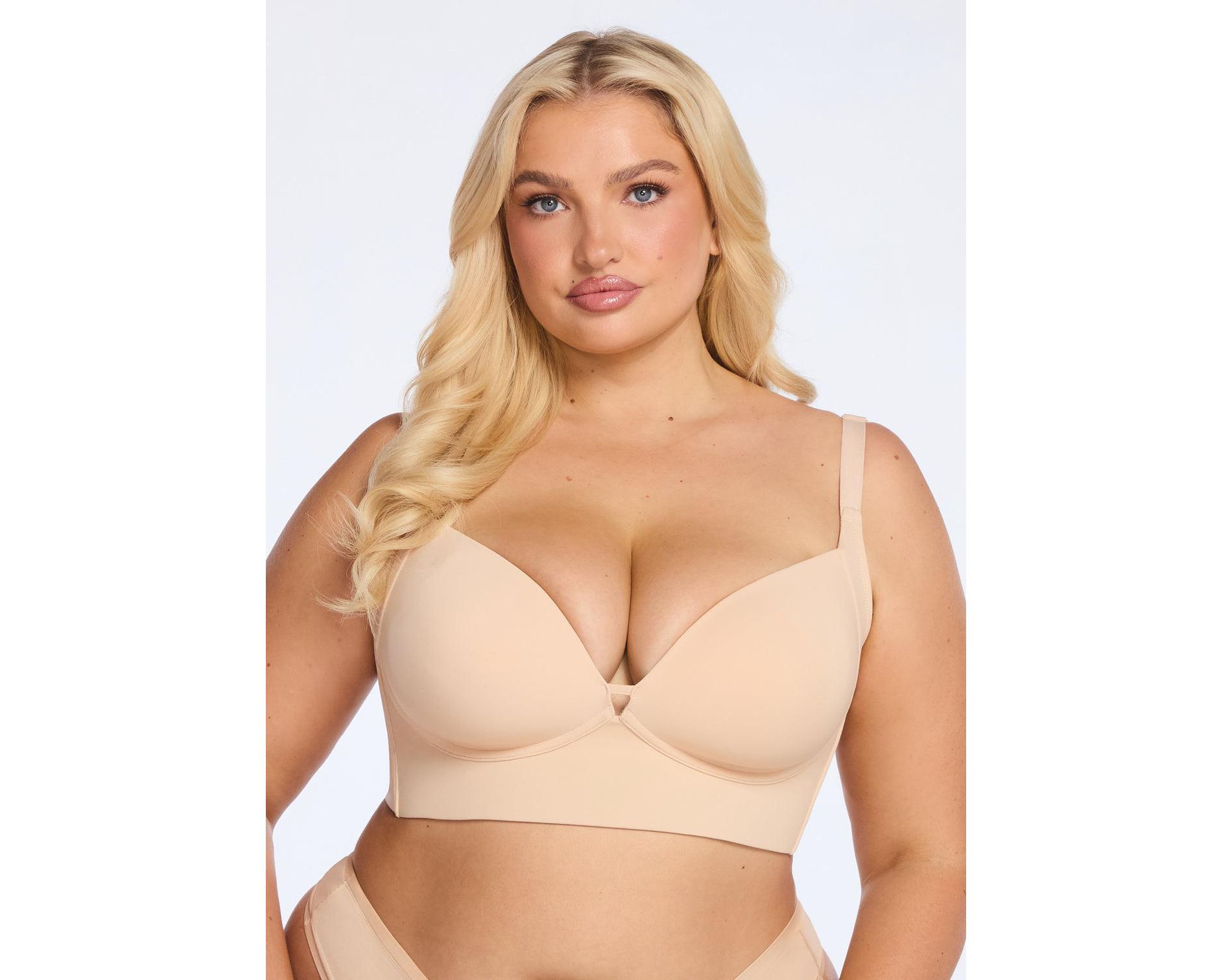 She's Waisted Women's 360Support Wireless Plunge Bra Sand/Beige 34DDD