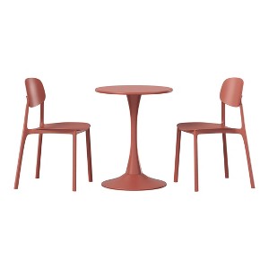 WestinTrends Playa 3-Piece Outdoor Round Metal Patio Dining Table Set With Stackable Resin Patio Side Chairs - 1 of 4