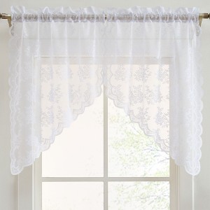 HLC.ME Jolene Floral Rod Pocket Lace Short Cafe Swags for Small Windows, Kitchens, and Basement Windows - Set of 2 - 1 of 4