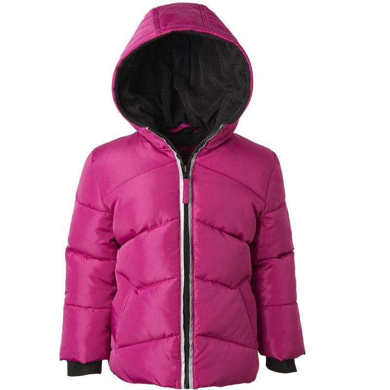 Pink Platinum Big Girl Faux Memory Puffer Jacket with Reflective Details, 2 of 3