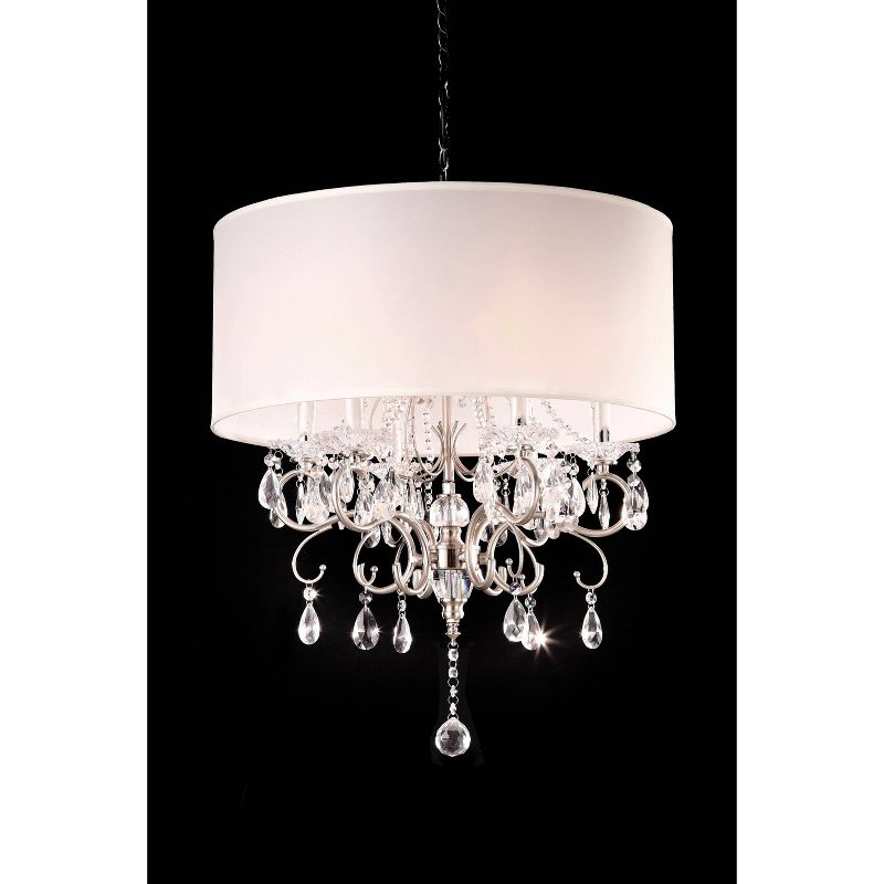21&#34; Antique Metal Chandelier Ceiling Lamp with Crystals Silver - Ore International, 4 of 5