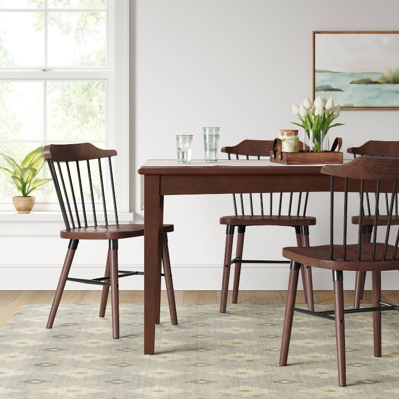 Delway Curved Back Mixed Material Dining Chair Walnut - Threshold&#8482;, 3 of 8