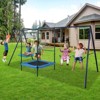 Gulches 4-in-1 Backyard Swing Set - Belt Swing, Hammock Swing, Trampoline & Basket Rim, Heavy Steel A-Frame, Adjustable Ropes, Easy Assembly - 3 of 4