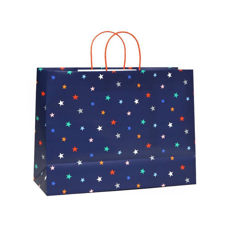 XL Vogue Bag Stars with Silver Metallic Ink Navy Blue - Spritz&#8482;: Jumbo Size, Multi-Colored, All Occasions, FSC Certified, 3 of 4