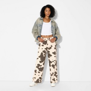 Women's High-Rise Straight Leg Pants - Wild Fable™ Brown Cow Print - 1 of 3