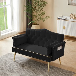 Velvet Loveseat Sofa with Tufted Back, Metal Legs and Contemporary Design - 1 of 4