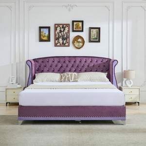 Christopher Knight Home Nathan Velvet Tufted Platform Bed with Wingback Headboard and Nailhead Trim - 1 of 4