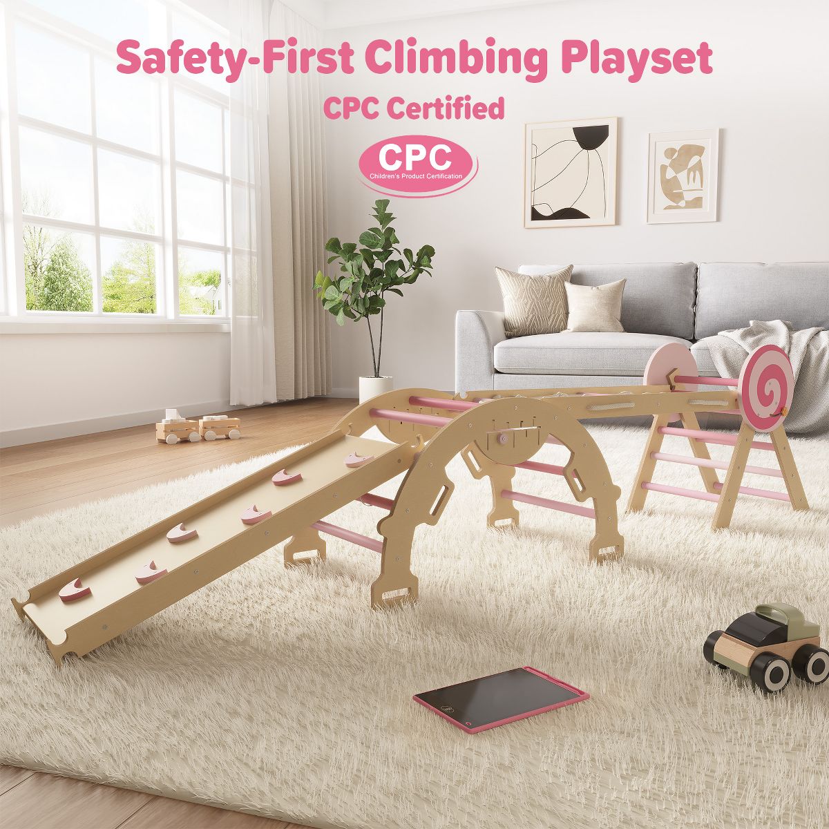 Pikler Triangle Set,7 in 1 Toddler Climbing Triangle Indoor,Foldable Toddler Climbing Toys Indoor 1-3,Pikler Triangle Climbing Toys for 1 Year Old - thumbnail 4