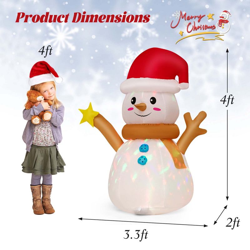 Costway 4 FT Inflatable Christmas Snowman Blow-up Decoration with 360° Rotating LED Lights, 3 of 11