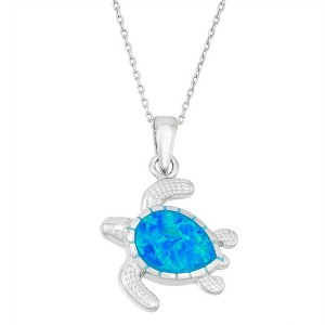 Opalata Sterling Silver, Blue Inlay Opal Turtle 18" Pendant Necklace - Blue - 1 of 2