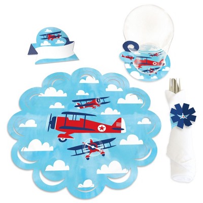 Big Dot of Happiness Taking Flight - Airplane - Vintage Plane Baby Shower or Birthday Party Paper Charger & Table Decorations Chargerific Kit for 8