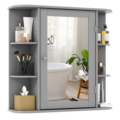 Tangkula Wall Mounted Medicine Storage Cabinet Bathroom Organizer Cupboard W/Mirror Gray