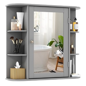 Tangkula Wall Mounted Medicine Storage Cabinet Bathroom Organizer Cupboard W/Mirror Gray - 1 of 4