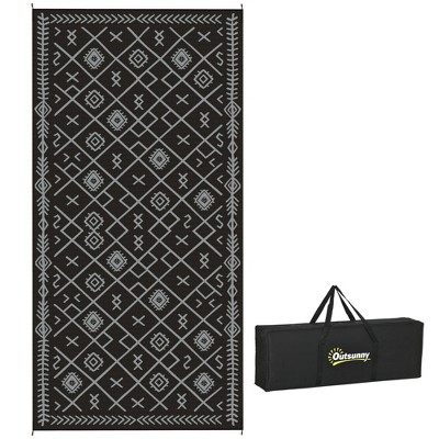 Outsunny Outdoor Patio Rug, Large Camping Carpet with Carrying Bag, Waterproof Plastic Straw, Reversible, Rhombus