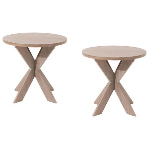 COZAYH Farmhouse Round End Table, Rustic Cross-Leg Design, Grey, Set of 2 - 1 of 4