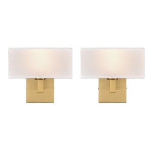 Claxy Set of 2 Modern Brushed Brass Gold with White Fabric Shade Wall Sconces for Bedroom - 1 of 4