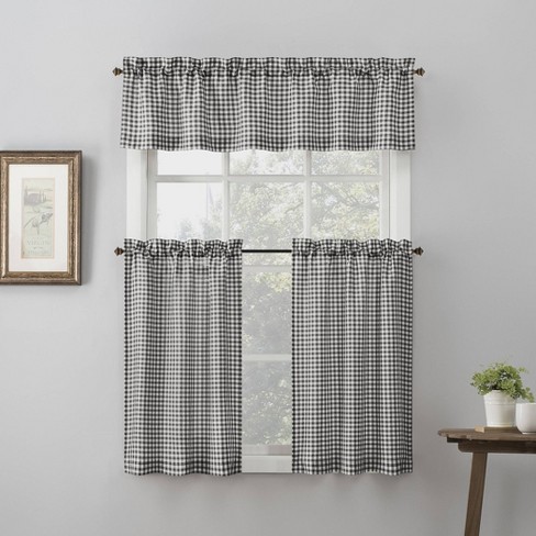 Checkered Kitchen Curtain Farmhouse Buffalo Plaid Semi Sheer Cafe Curtain,  Home Decor Light Filtering Drapes for Bathroom Bedroom, 2 Panels