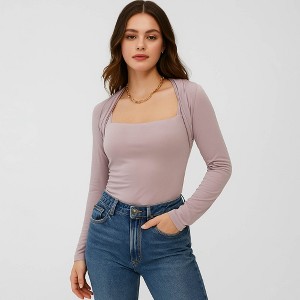 Cherie Code Women’s Square Neck Top – Rib Knit, Long Sleeve, Bolero Detail - 1 of 4