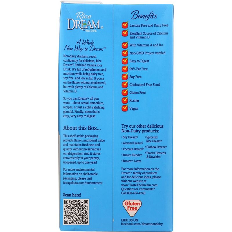 Rice Dream Organic Enriched Vanilla Rice Drink Non-Dairy Beverage - 64 fl oz, 2 of 3