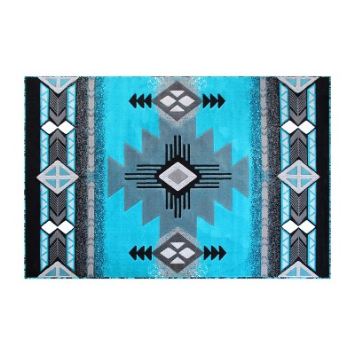 Emma and Oliver Olefin Accent Rug with Complementary Southwestern Pattern and Jute Backing