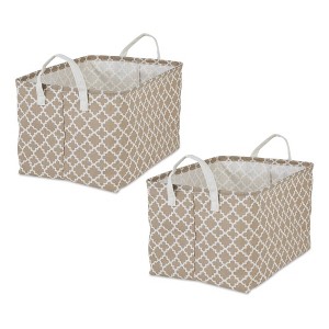 Design Imports Set of 2 Rectangle XL 12.5 x 17.5 x 10.5 Pe Coated Cotton Poly Laundry Bins Lattice Stone: Polyester & Cotton, 2 Handles - 1 of 4