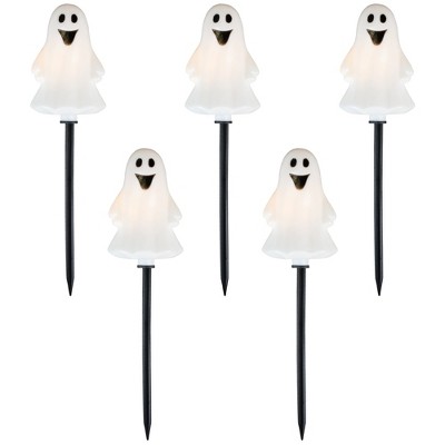 Northlight Set of 5 Ghost Shaped Halloween Pathway Markers - 3.75ft Black Wire