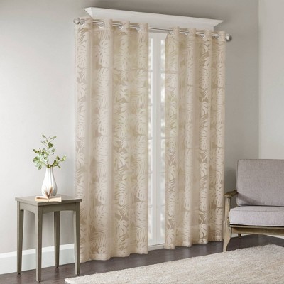 Maui Tan Palm Leaf Sheer Grommet Window Panel