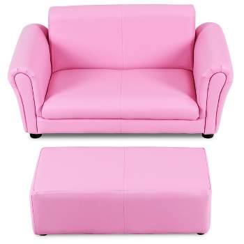 Infans Pink Kids Sofa Armrest Chair Couch Lounge Children Birthday Gift w/ Ottoman New