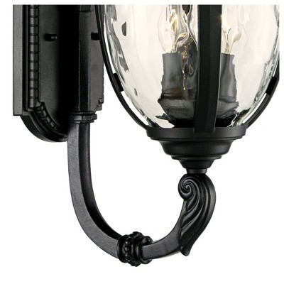 Bellagio Texturized Black Outdoor Wall Light with Clear Hammered Glass