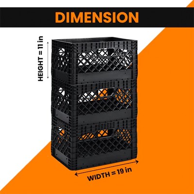Heavy Duty Black Stackable Storage Crate with Handles, 3 Pack